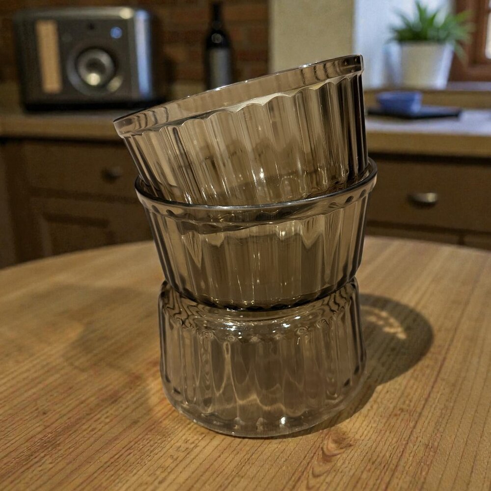 Set of 3 Vintage Arcopal Smoked Glass Ramekins,